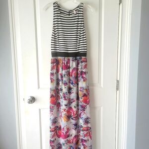 Summer Maxi Dress Black and White Striped Pink Small